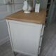 Vintage chest of drawers with pearl gray patina and waxed finish, 3 drawers, wooden top.