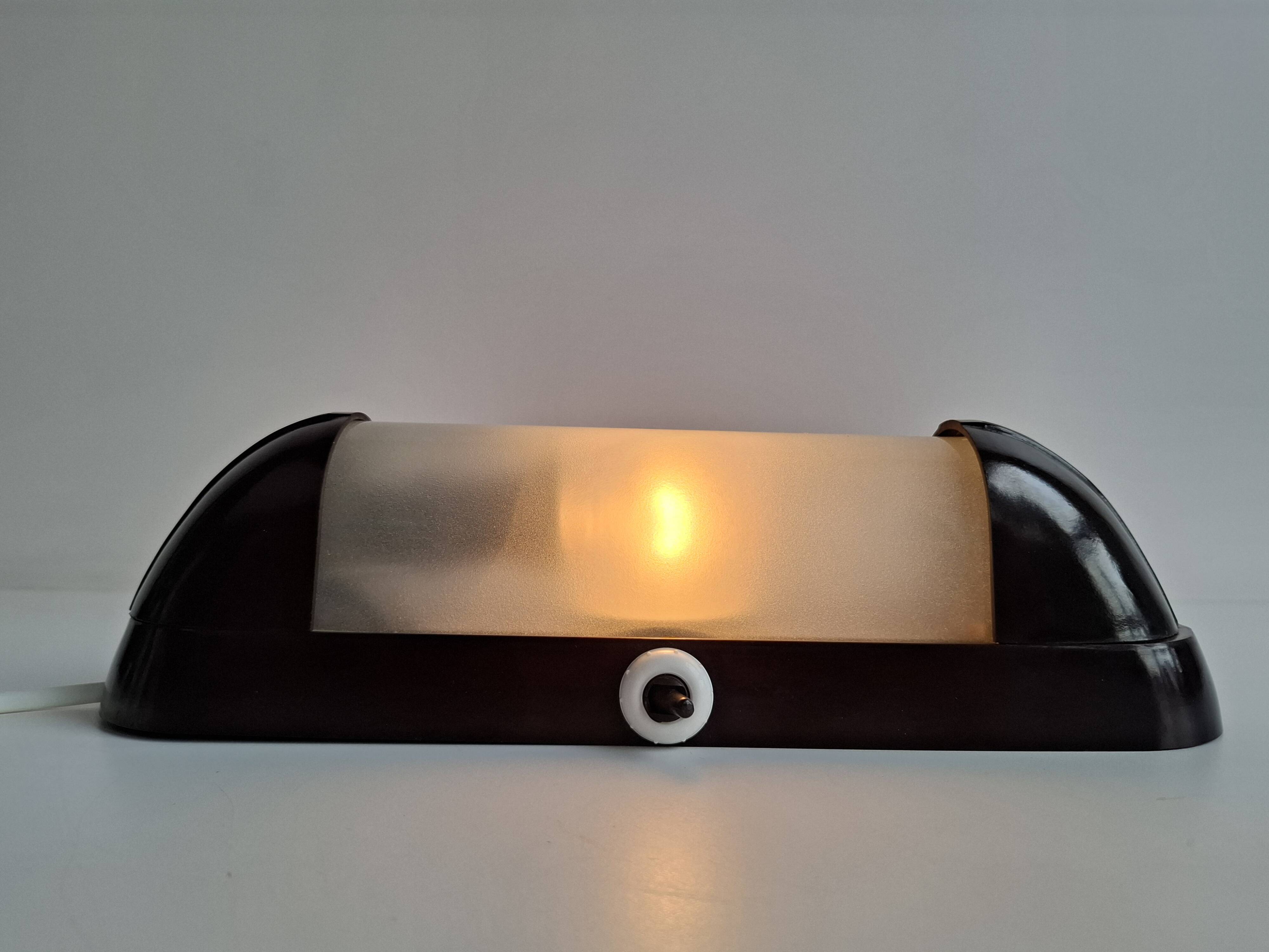 1930s Czechoslovak Art Deco Bakelite Wall Lamp with Frosted Glass