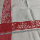 Nappe ancienne fil damassé rouge et blanc dix serviettes 150 X 190 cm