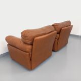 Pair of vintage Coquelicot lounge chairs by Tito Agnoli for Poltrona Frau in leather from the 70s
