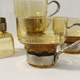 Coffee cups x5 - amber glass and metal handle - Made in Italy