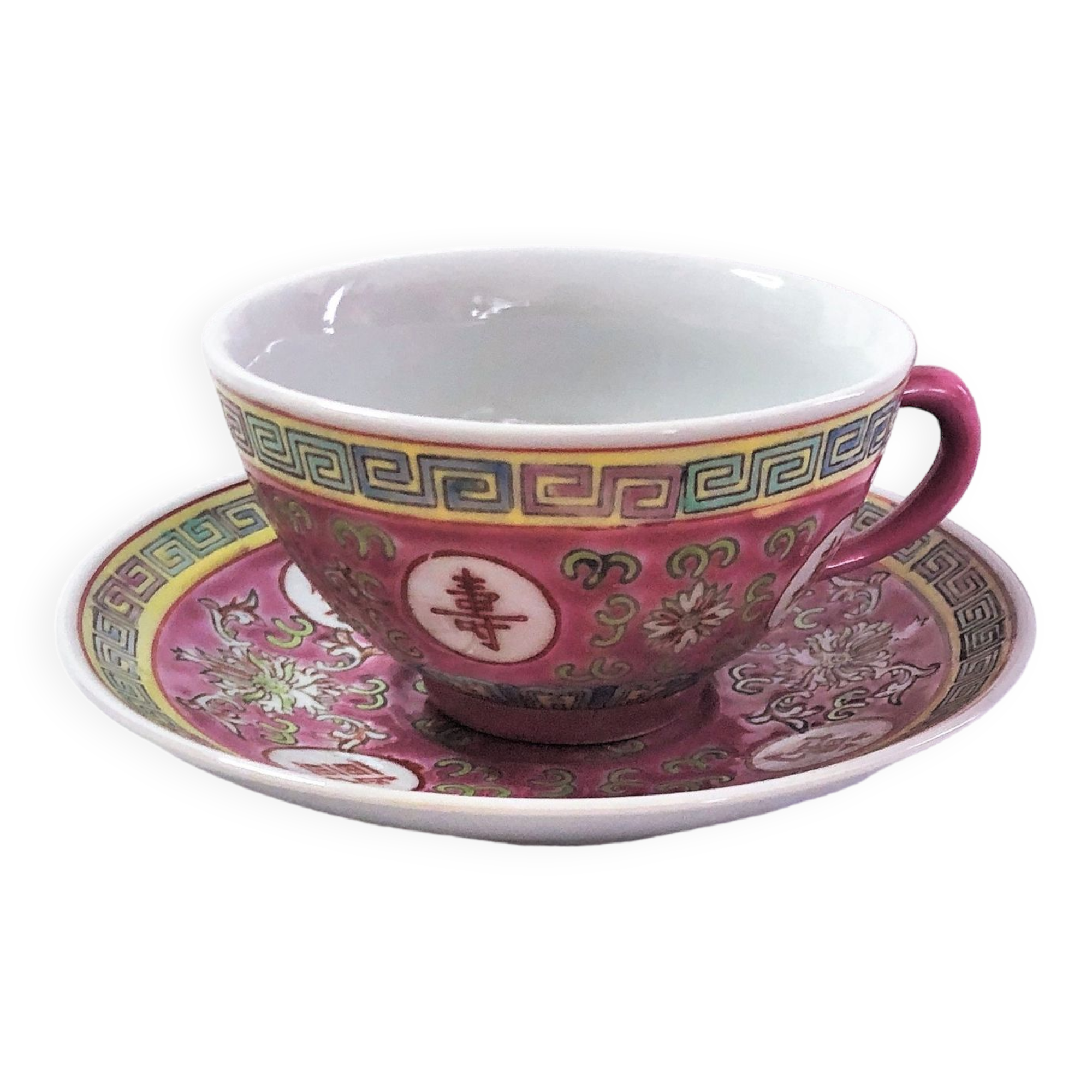 Chinese Cup and saucer Wan Shou Wu Jiang vintage