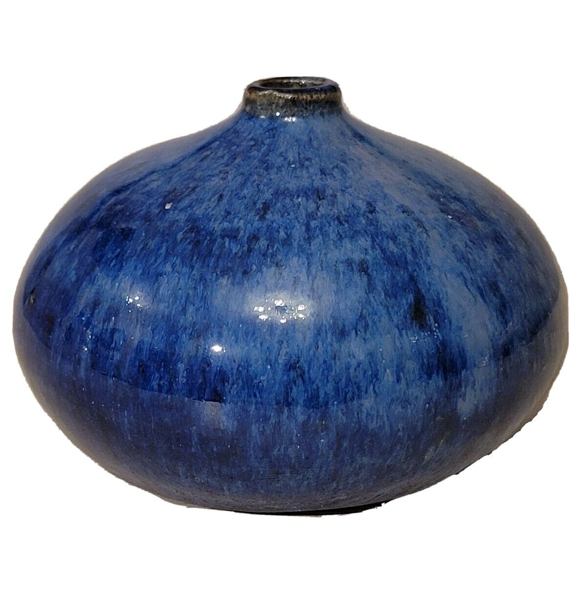 Small blue enamelled ceramic ball vase