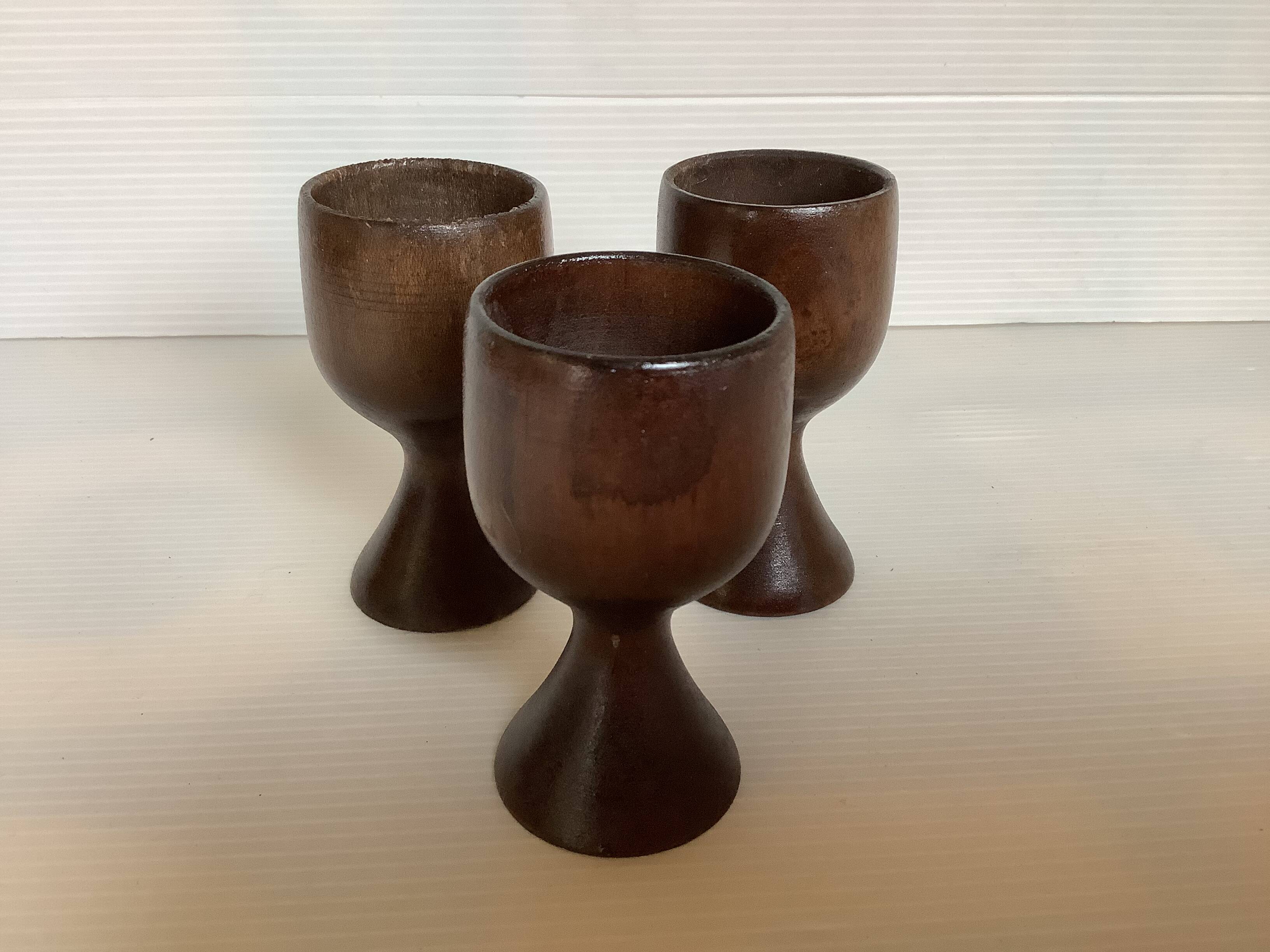 Trio of wooden egg cups