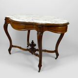 Table violon Napoléon III en noyer et marbre blanc, circa 1880