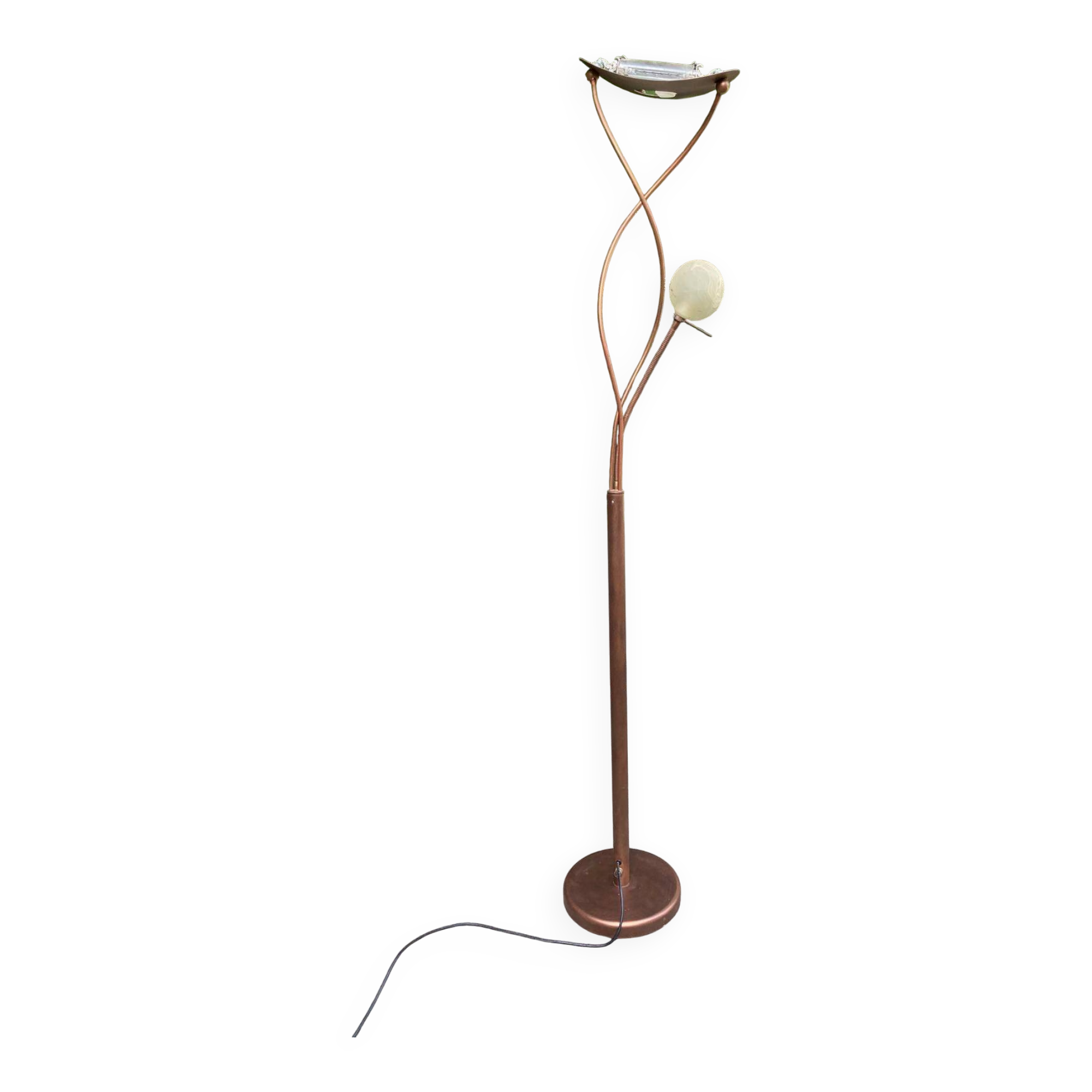 Vintage copper halogen floor lamp with braided arms