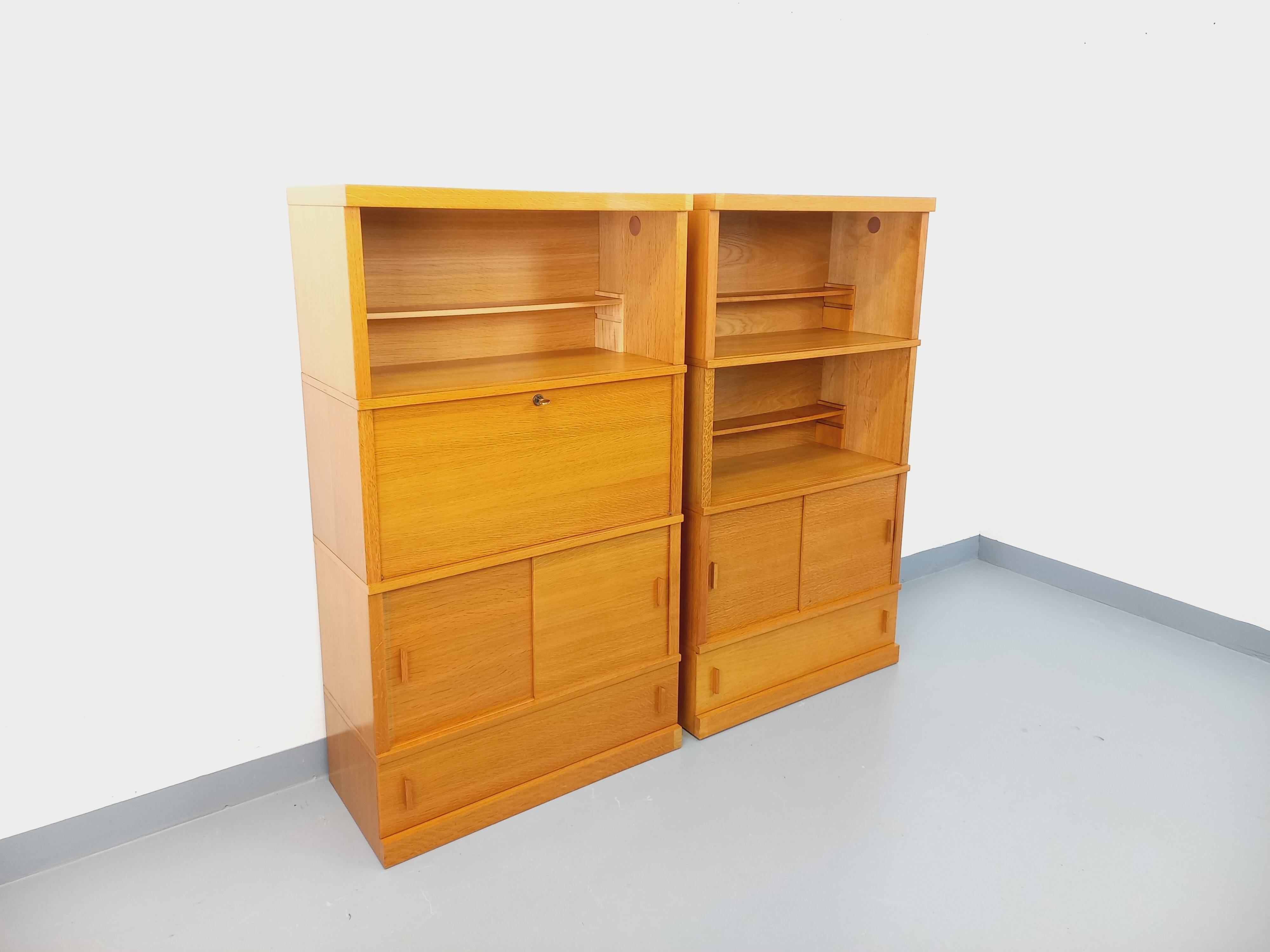 Vintage oak wood secretary bookcase storage furniture