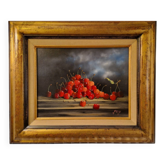 Still life with cherries. Oil on canvas.