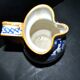 Large Italian ceramic pitcher barbotine majolica blue and yellow decoration