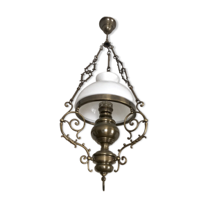 lustre gigantesque opaline - laiton