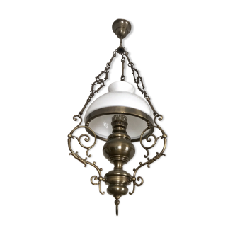 Giant opaline and brass chandelier 1.10 meters