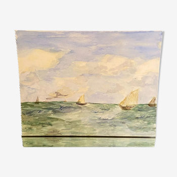Marine watercolor with sailboats