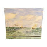 Marine watercolor with sailboats