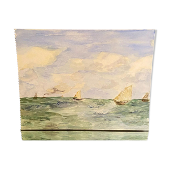 Marine watercolor with sailboats