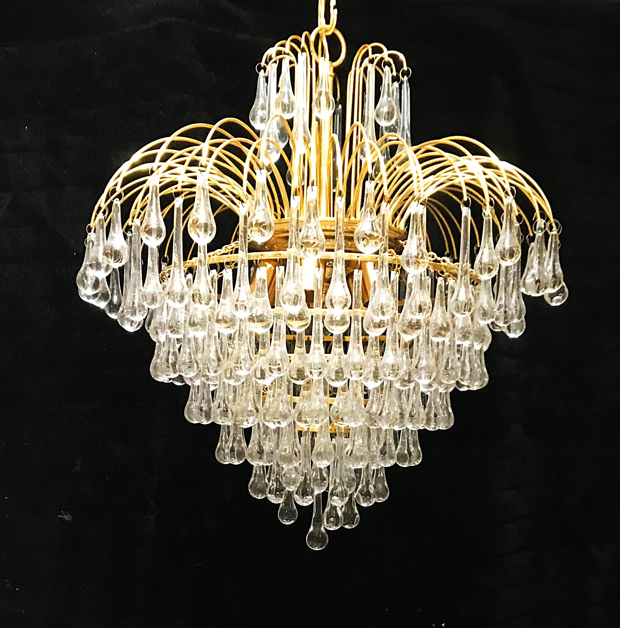 Paolo Venini drops handblown glass with gilt gold structure 1970