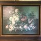 Bouquet fleurs et fruits sur table, composition sur toile 100x120