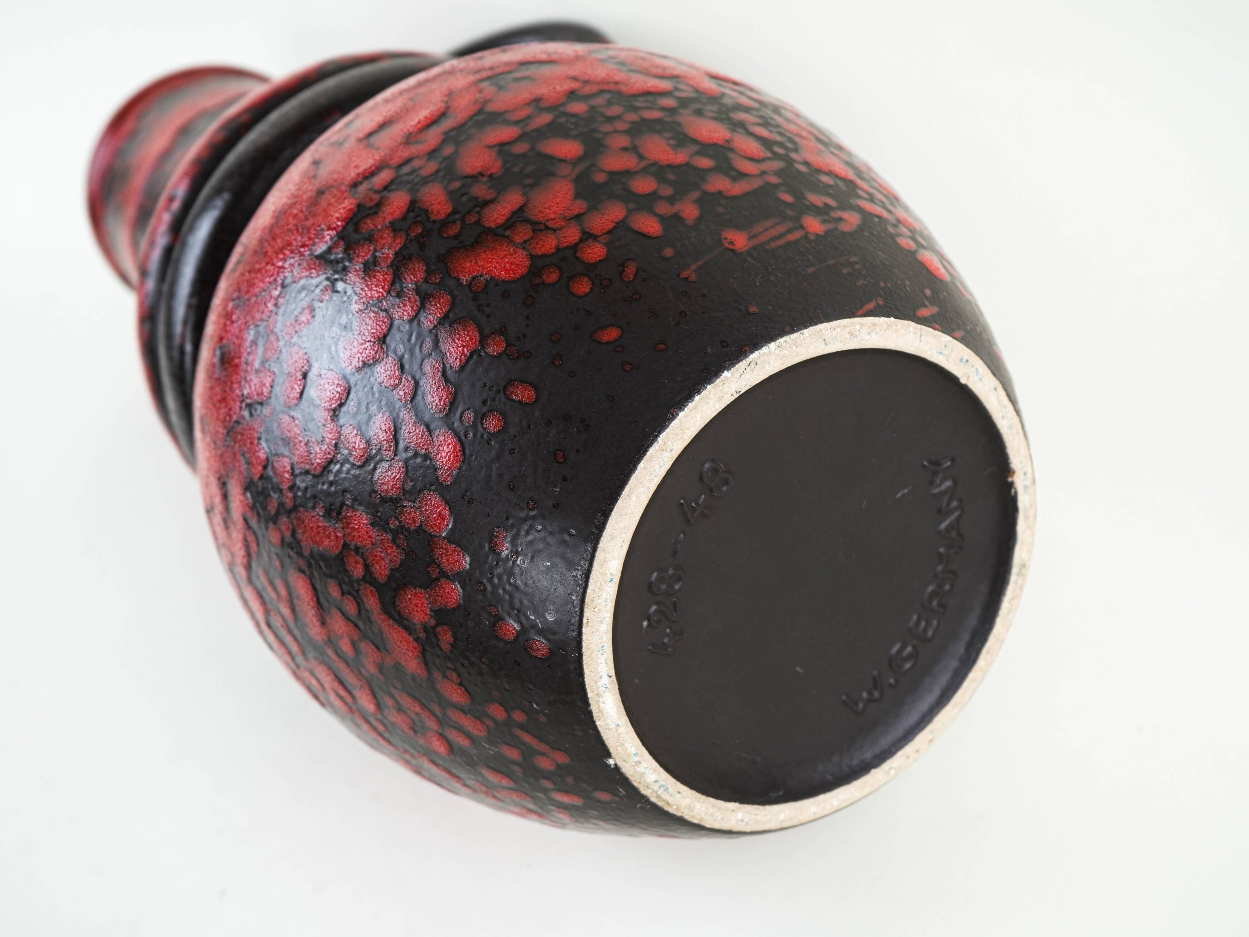 Monumental Fat Lava ceramic vase in black and red, West Germany, 1970s