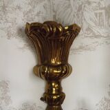 Pair of French baroque brass wall sconces with two branches, decorated with acanthus and wickerwork.
