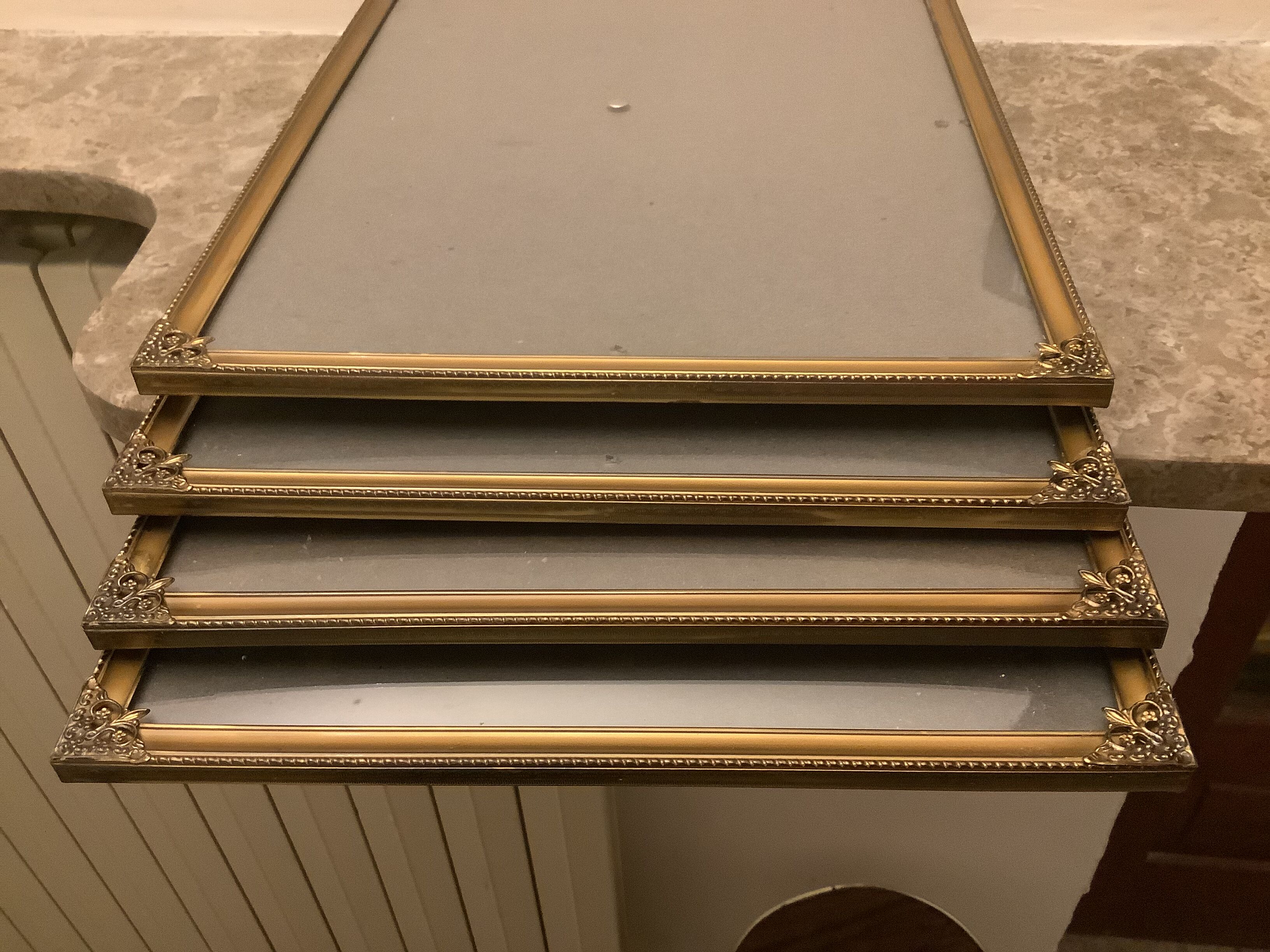 4 old large picture frames metal curved glass