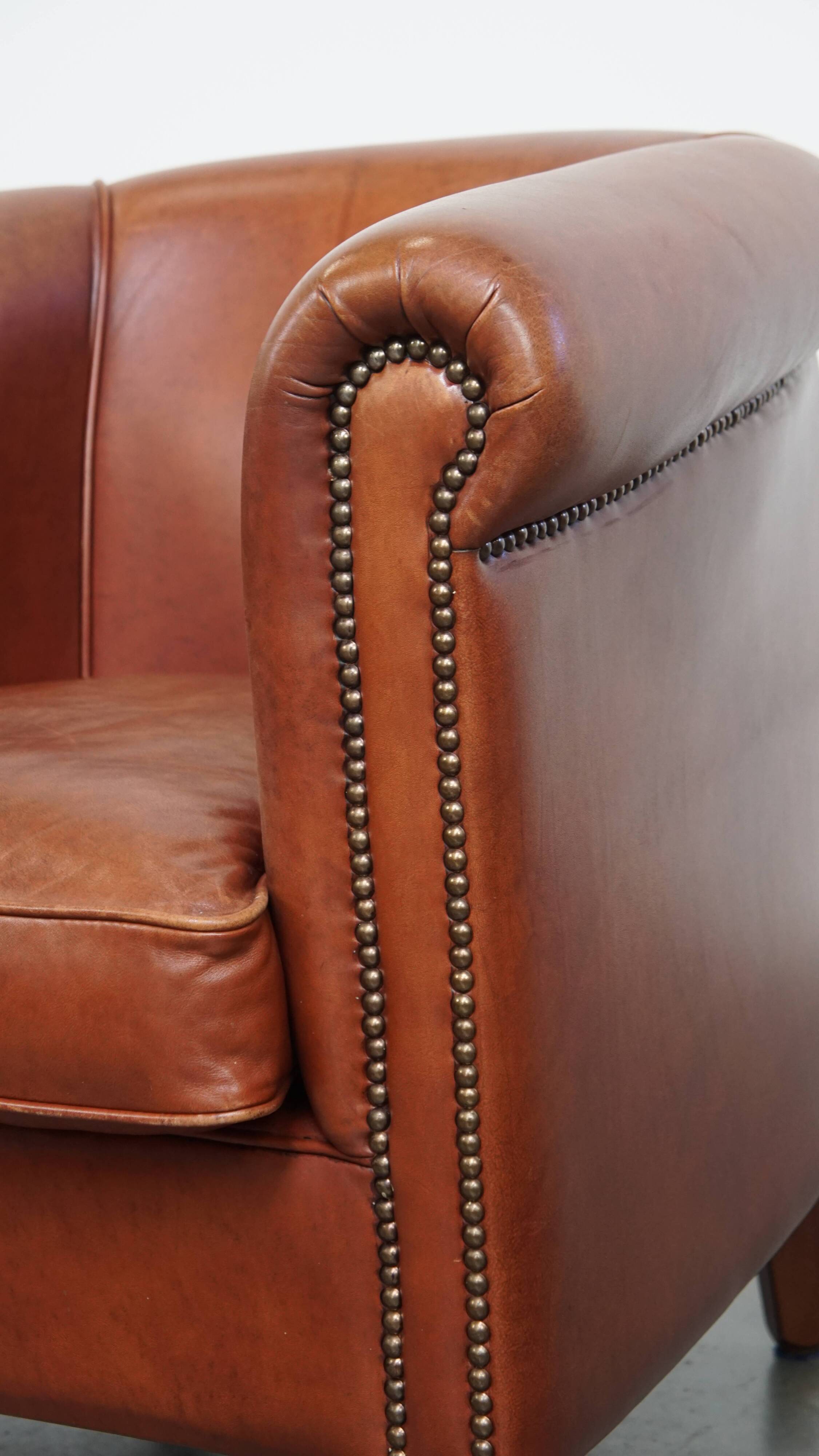 Cowhide Leather Club Armchair in a Cognac Color