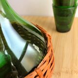 Service carafe and vintage glasses, with wicker