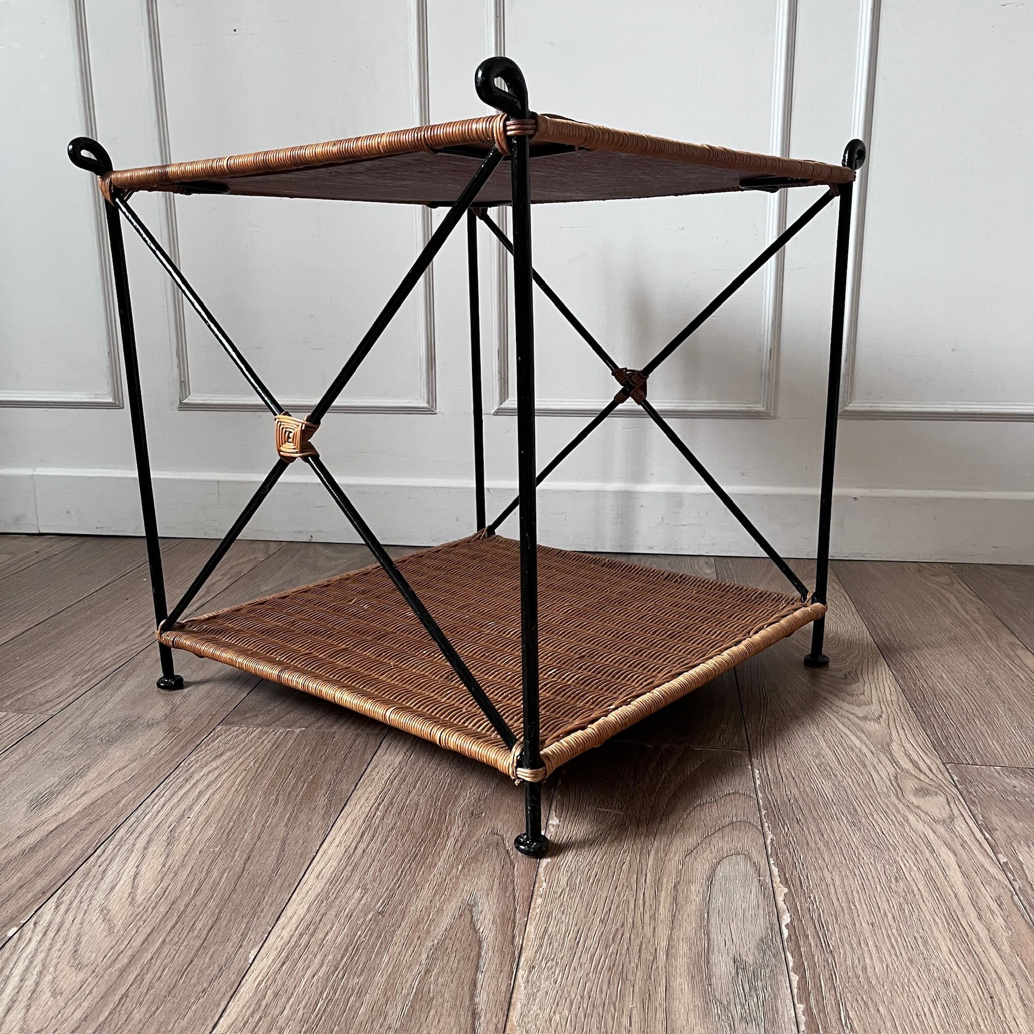 Vintage woven wicker coffee table