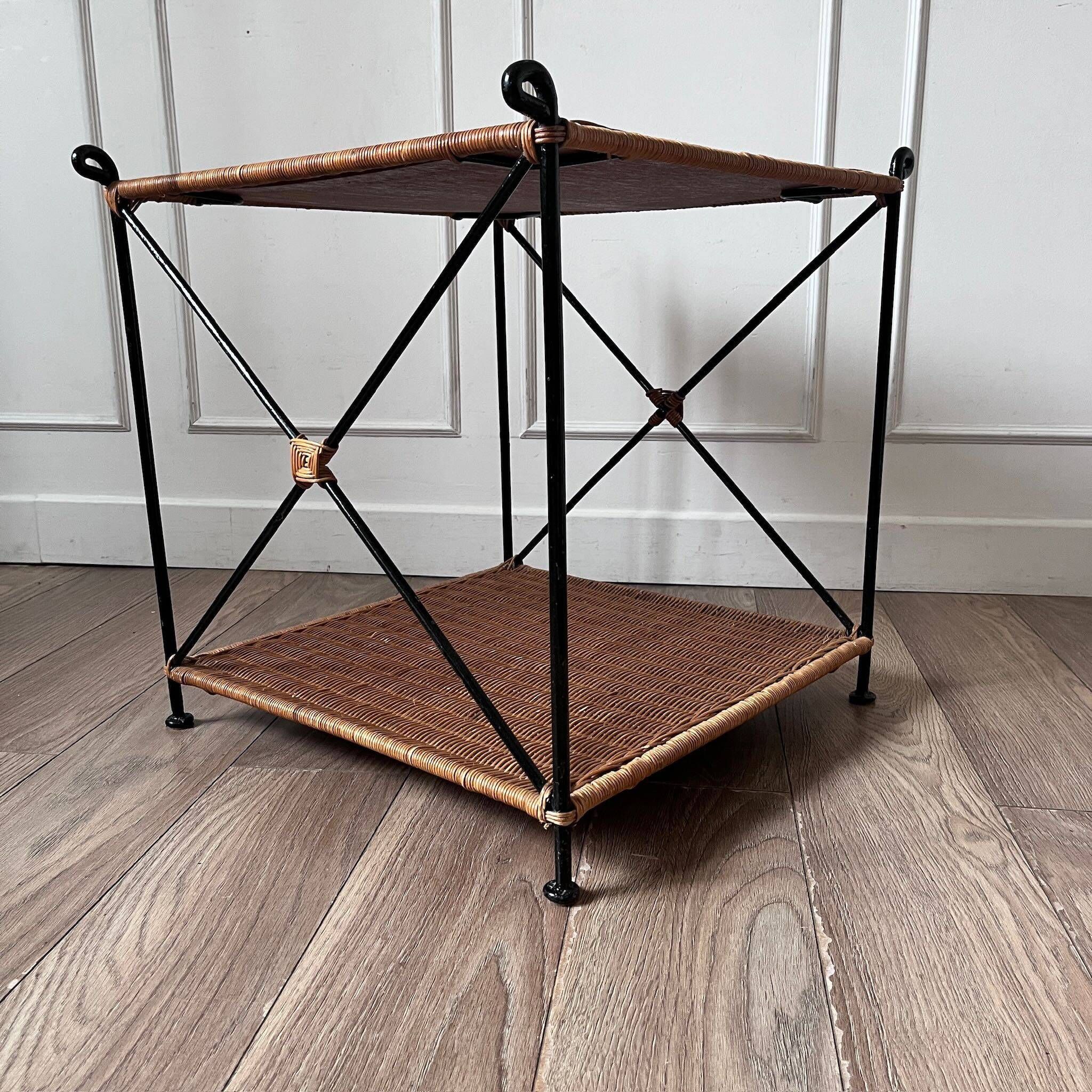 Vintage woven wicker coffee table
