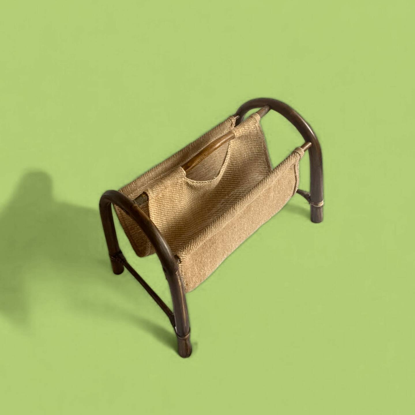 Vintage bamboo and fabric magazine rack