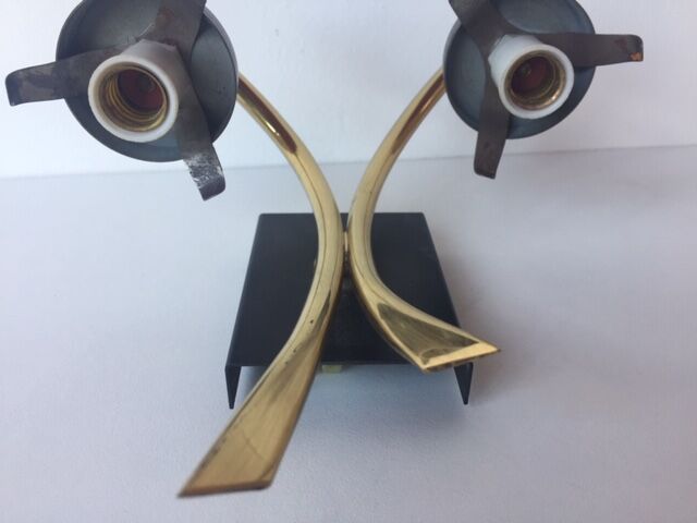 Torch wall sconce in brass and opalin glass, 1950s