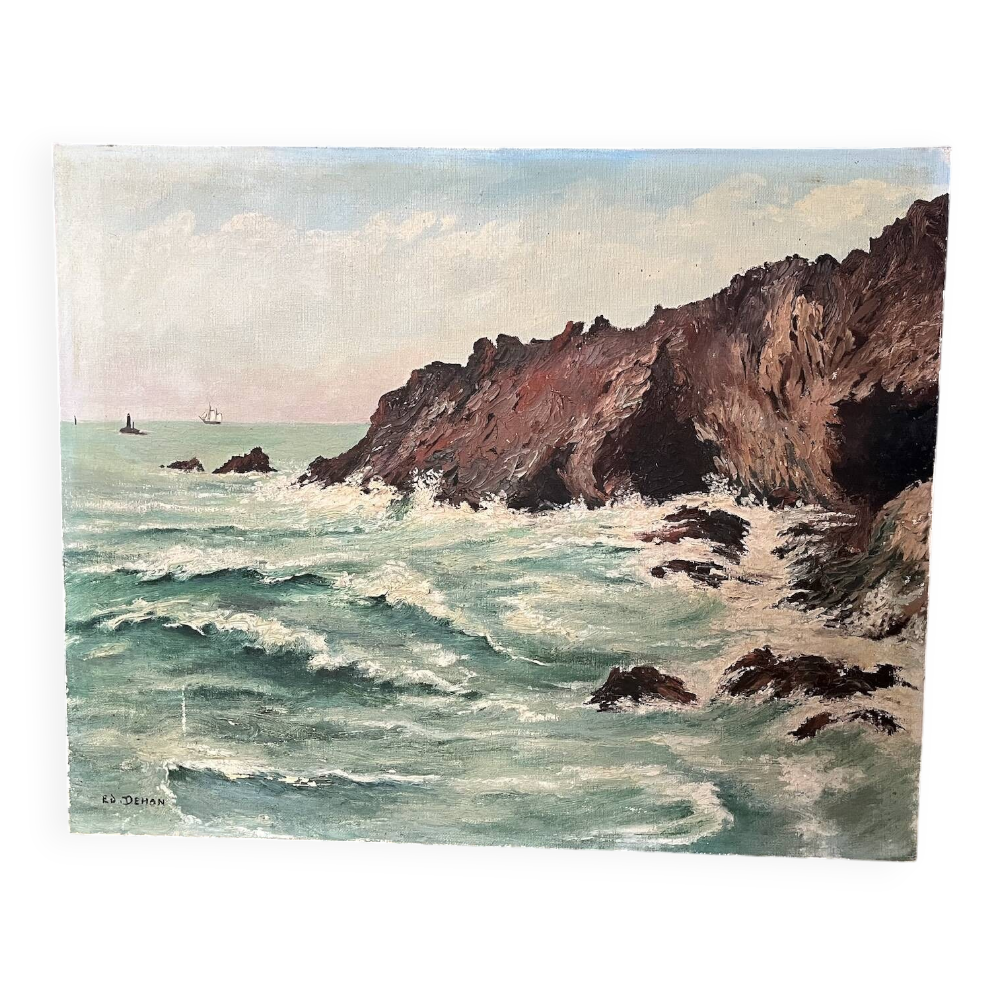 Tableau, paysage marin, gouache sur toile