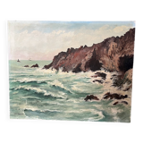 Tableau, paysage marin, gouache sur toile