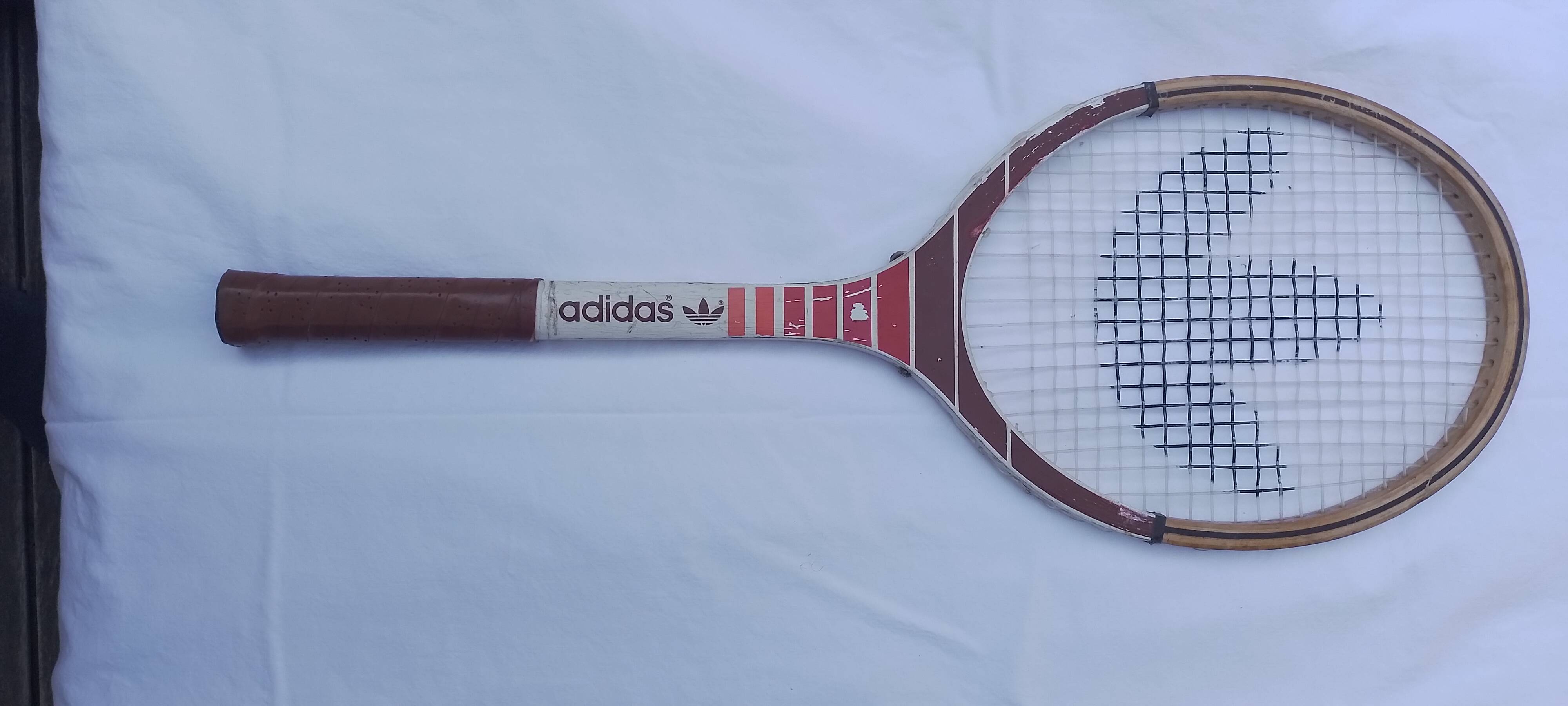 2 vintage Adidas and Dunlop 70' wooden tennis rackets