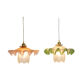 Suspension vintage opaline plissée verte et tulipe verre art déco