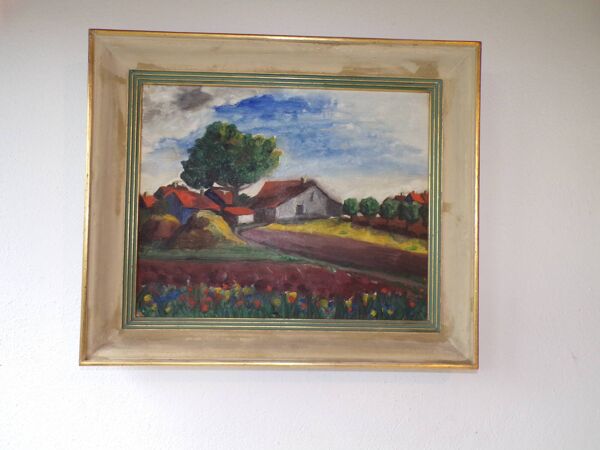 Ancien tableau paysage de campagne
