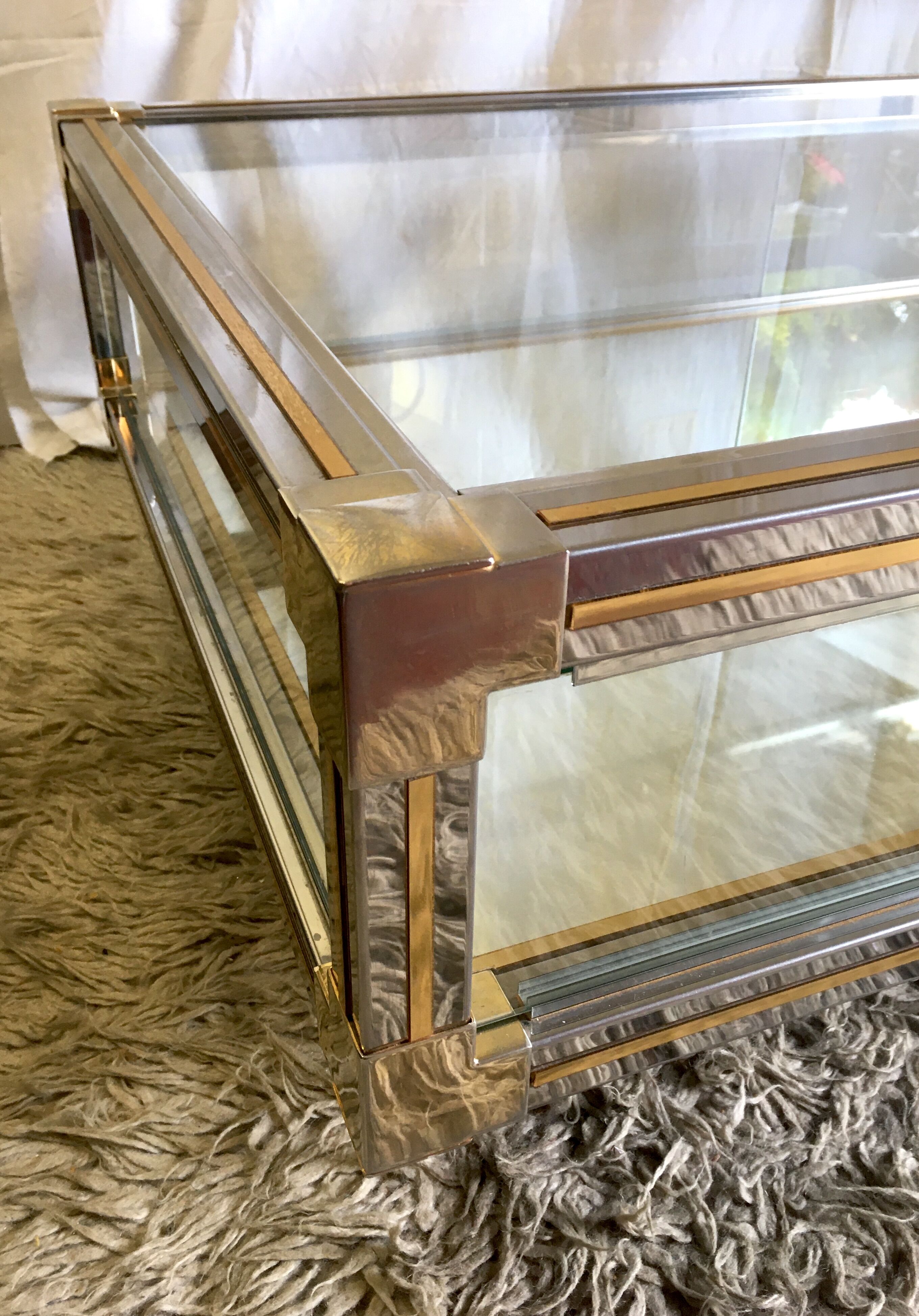 Glass and gold glass and metal coffee table 70