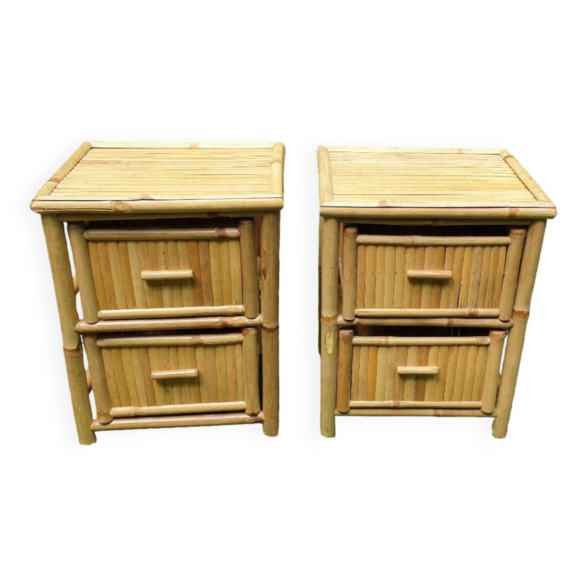 Pair of bamboo bedside tables