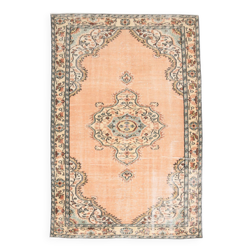 6x9 Light Green & Salmon Vintage Rug, 183x273Cm