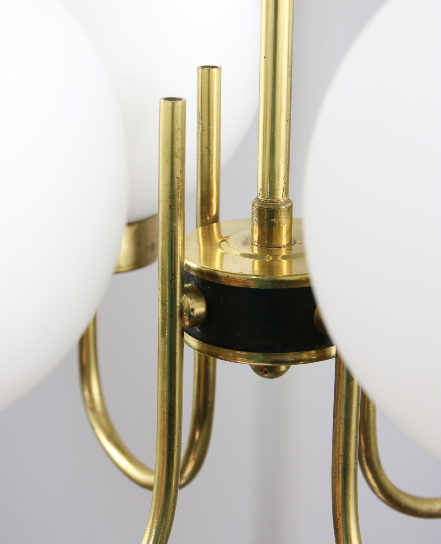 Mid-century brass and opaline glass chandelier