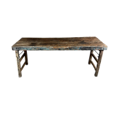 Brutalist console or folding iron table and wooden top