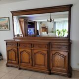 Sideboard entirely in solid oak + mirror frame in solid oak