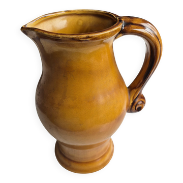 Vintage ochre yellow earthenware jug – Saint-Clément no. 7518 – Vase carafe
