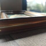 Miniature wooden frame with Vigée Lebrun and her daughter on fabric