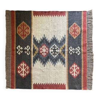 4x4 Ft-Jute\Wool Handwoven Kilim Rug,Home Decor,Living,Gift,Wall Decor,Floor,Celling Rug,RUG\CARPET.