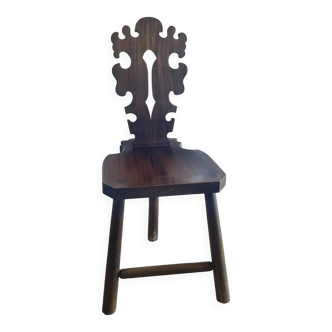 Tabouret tripode sculpté brutaliste vintage