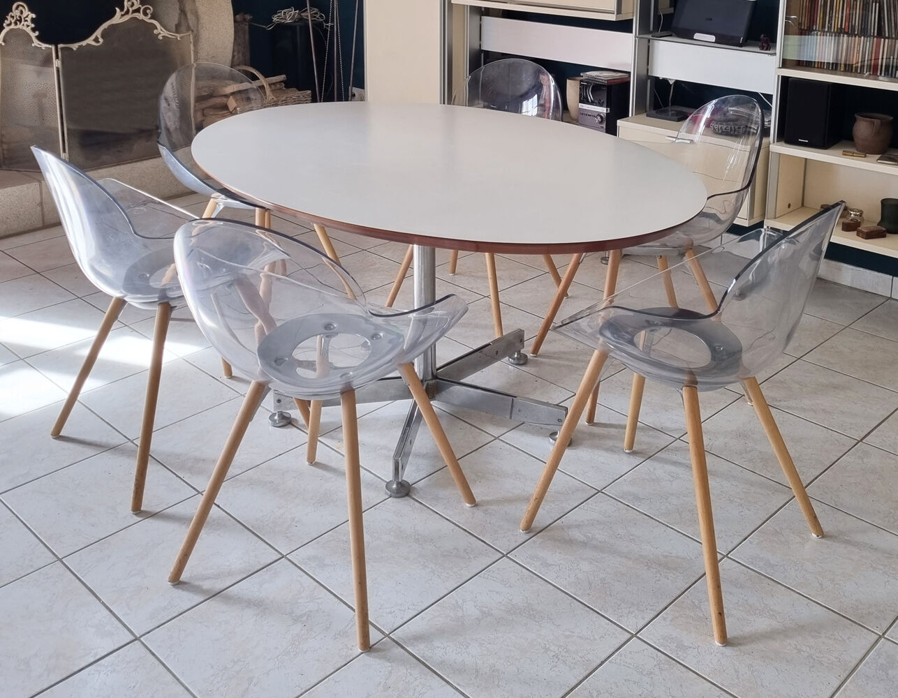 Suite of 6 chairs, wooden cookie legs, design Studio Zetass, Infiniti