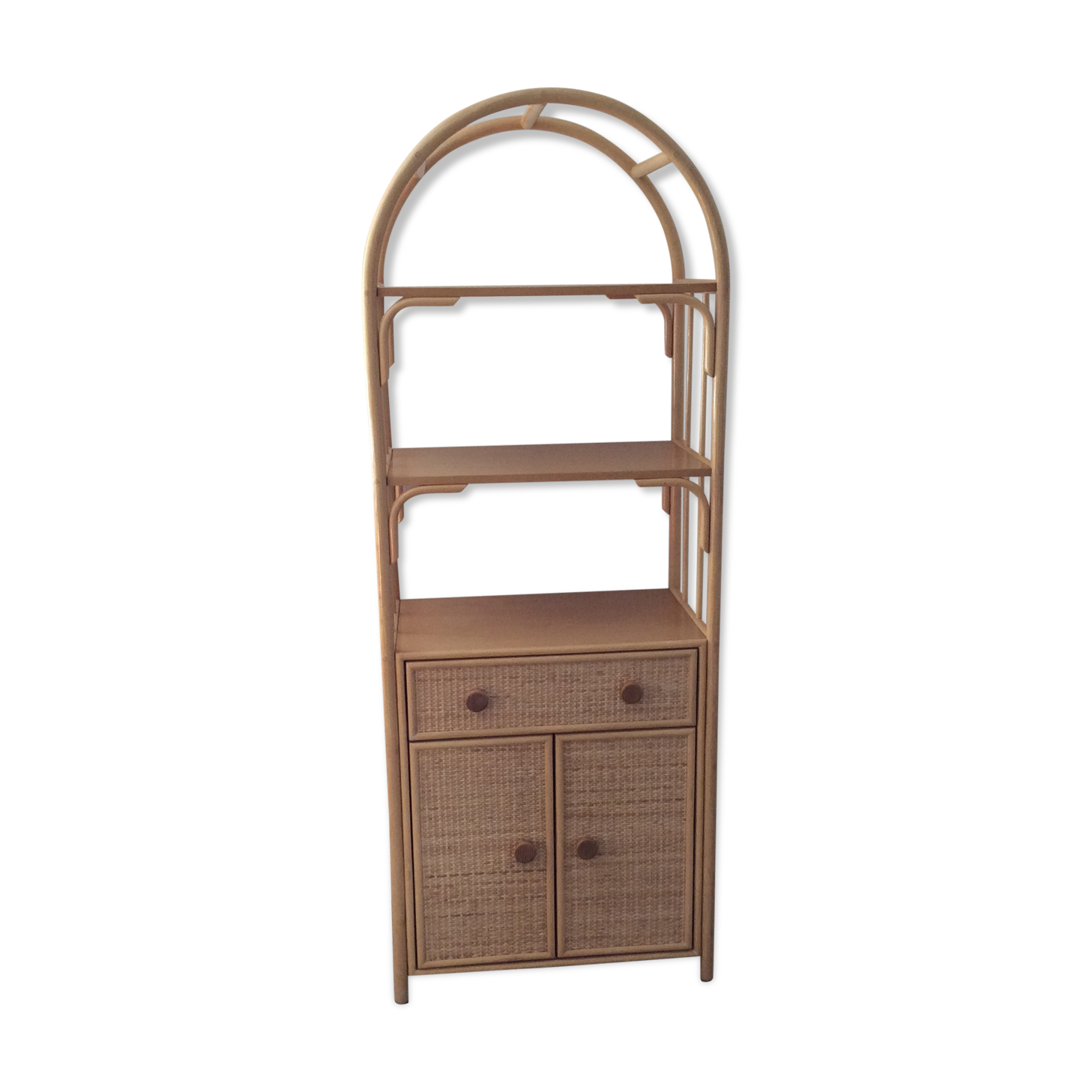 Shelf of the 70s in rattan and wicker wood