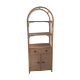 Étagère des années 70 en bois rotin et osier