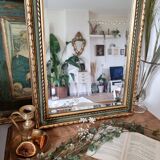 Gold and fir green beveled mirror, Louis XVI/Regency style, 1970