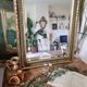 Gold and fir green beveled mirror, Louis XVI/Regency style, 1970