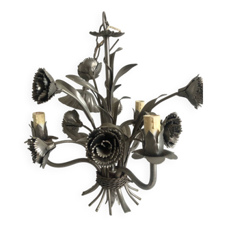 Mid-20th century 3-light floral chandelier in sheet steel